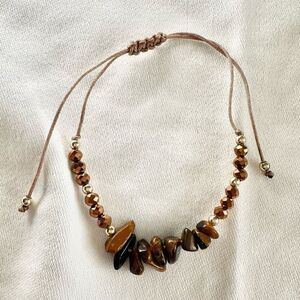 Mahogany brown color stone and sparkly bead friendship bracelet